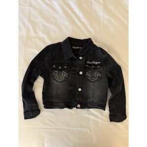 True Religion Kid 7/8 Black Studded Denim Trucker Jacket Jean Jacket